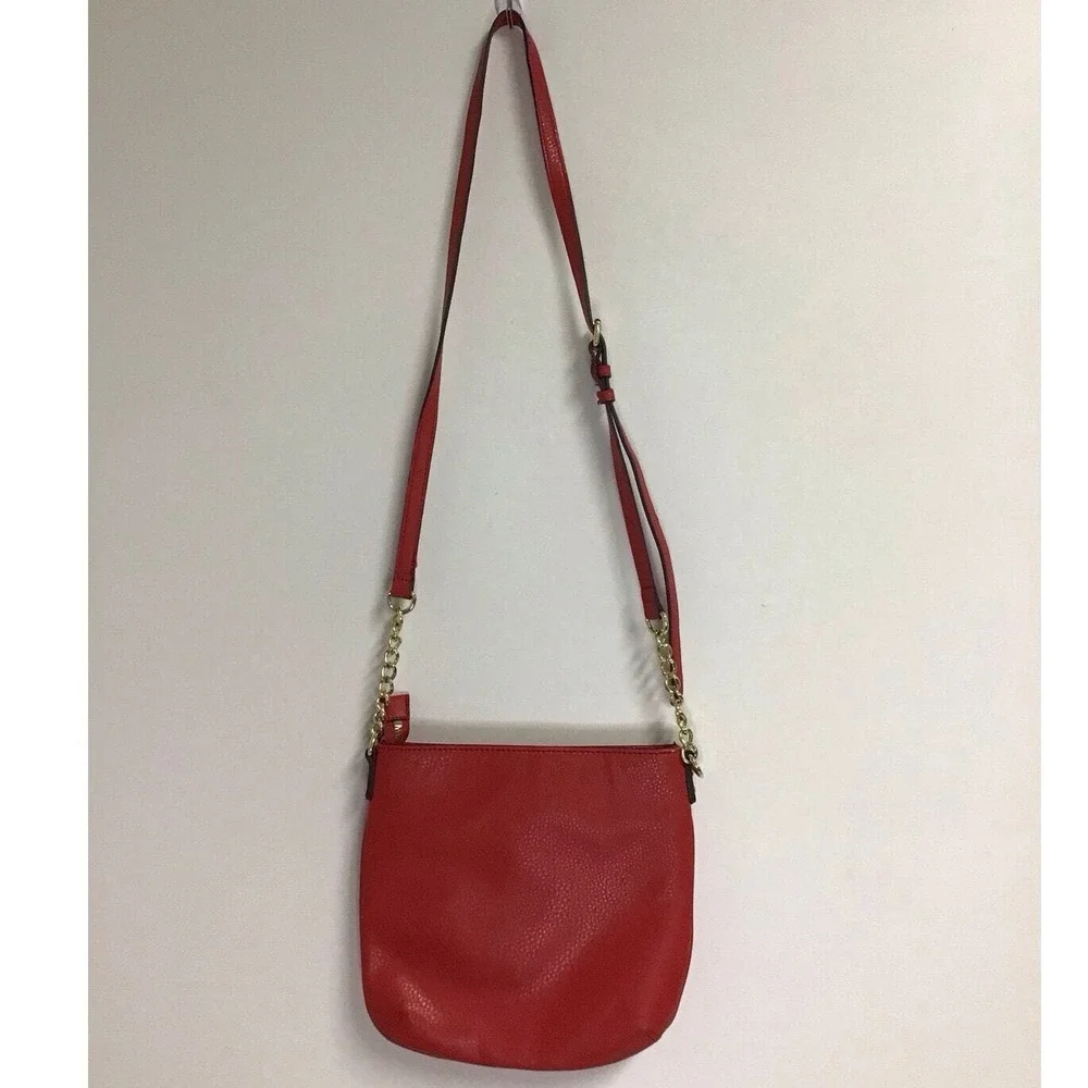 Anne Klein Red Leather Handbag with‎ Polka Dot Interior